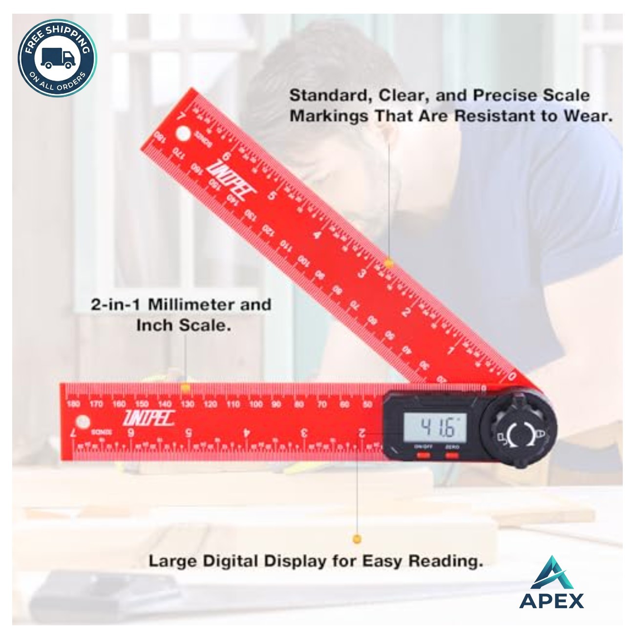 Digital Angle Finder Protractor 7 Inch 200 mm LCD Display Lock Hold Woodworking