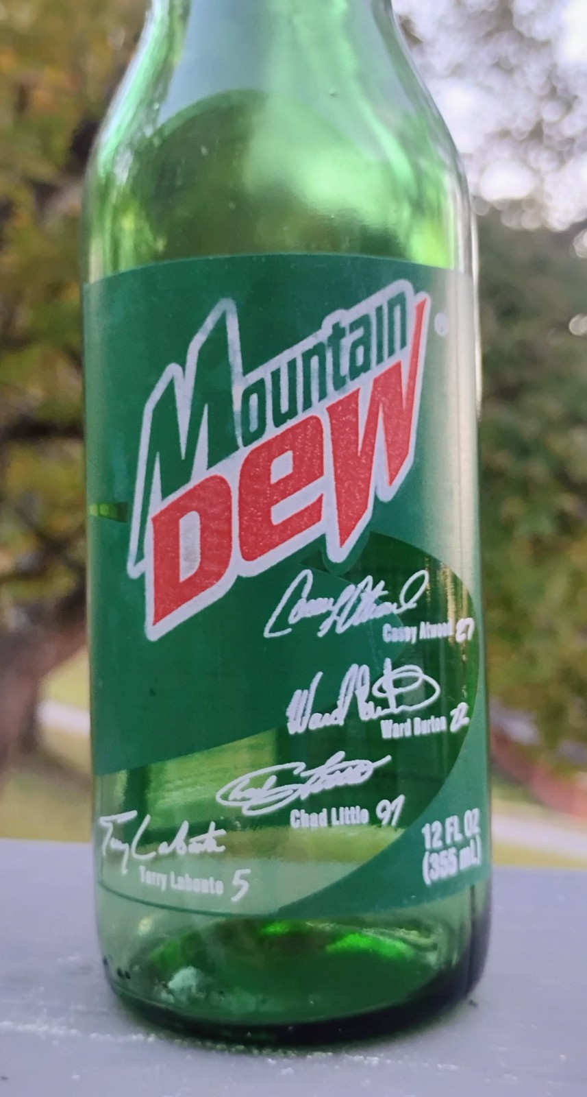 Vintage 12oz MOUNTAIN DEW "DEW CREW" Soda Bottle NASCAR Racing SIGNATURES Mint