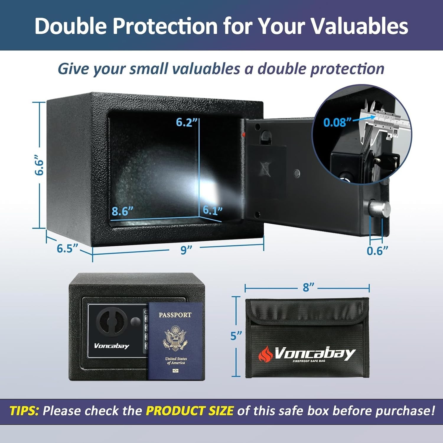 Compact Fireproof Safe with Digital Keypad & Emergency Keys - 0.23 Cubic Feet
