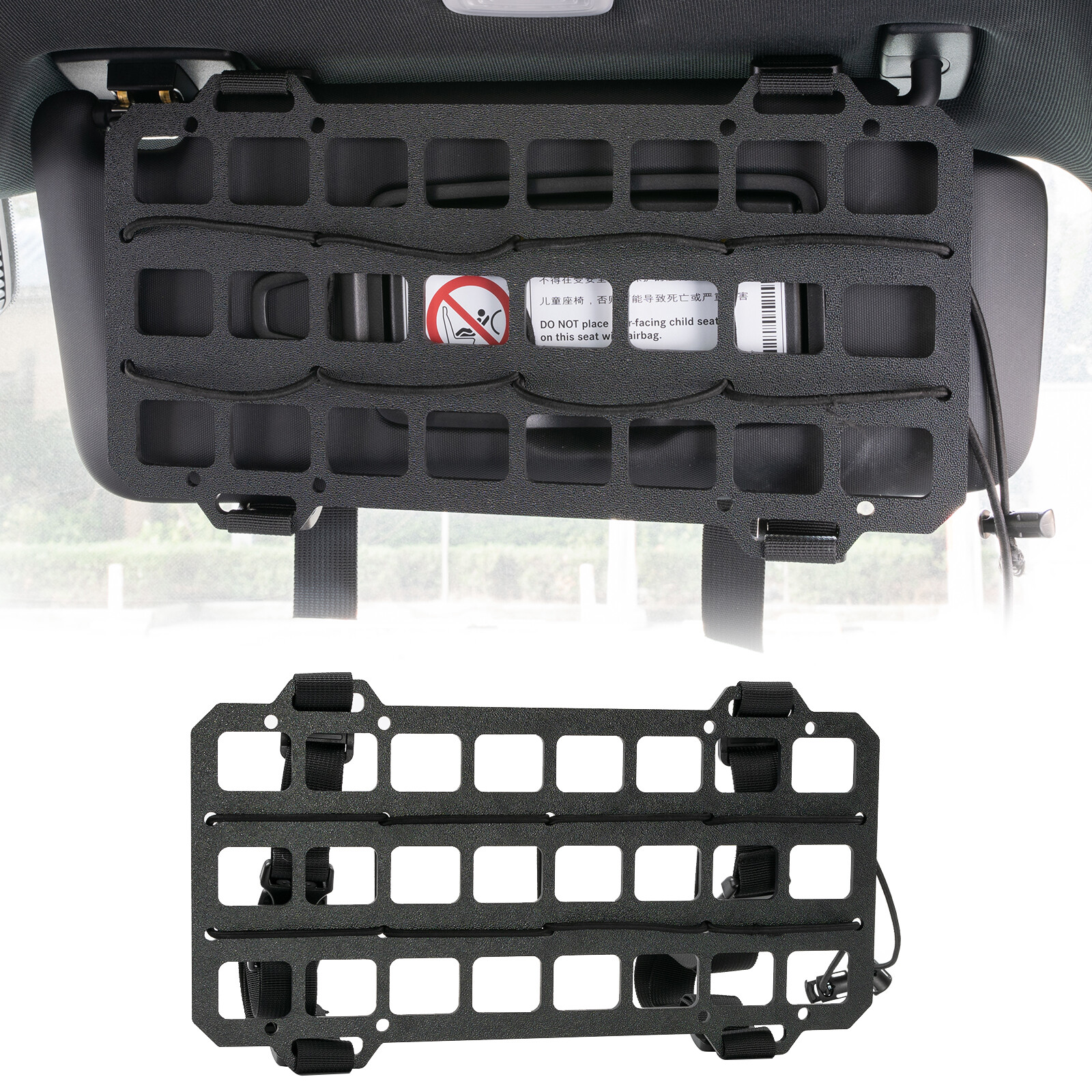 Vehicle Tactical Rigid Molle Panel Storage Sun Visor Organizer Gear Holder Car-