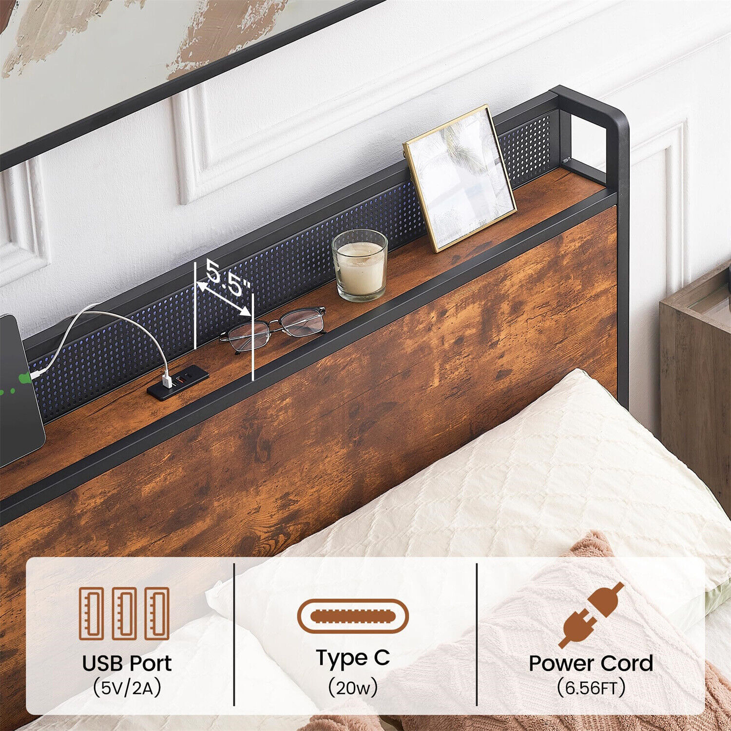 🔥✅Full Bed Frame with 4 Storage Drawers Metal Platform Bed Frame Headboard W/LE