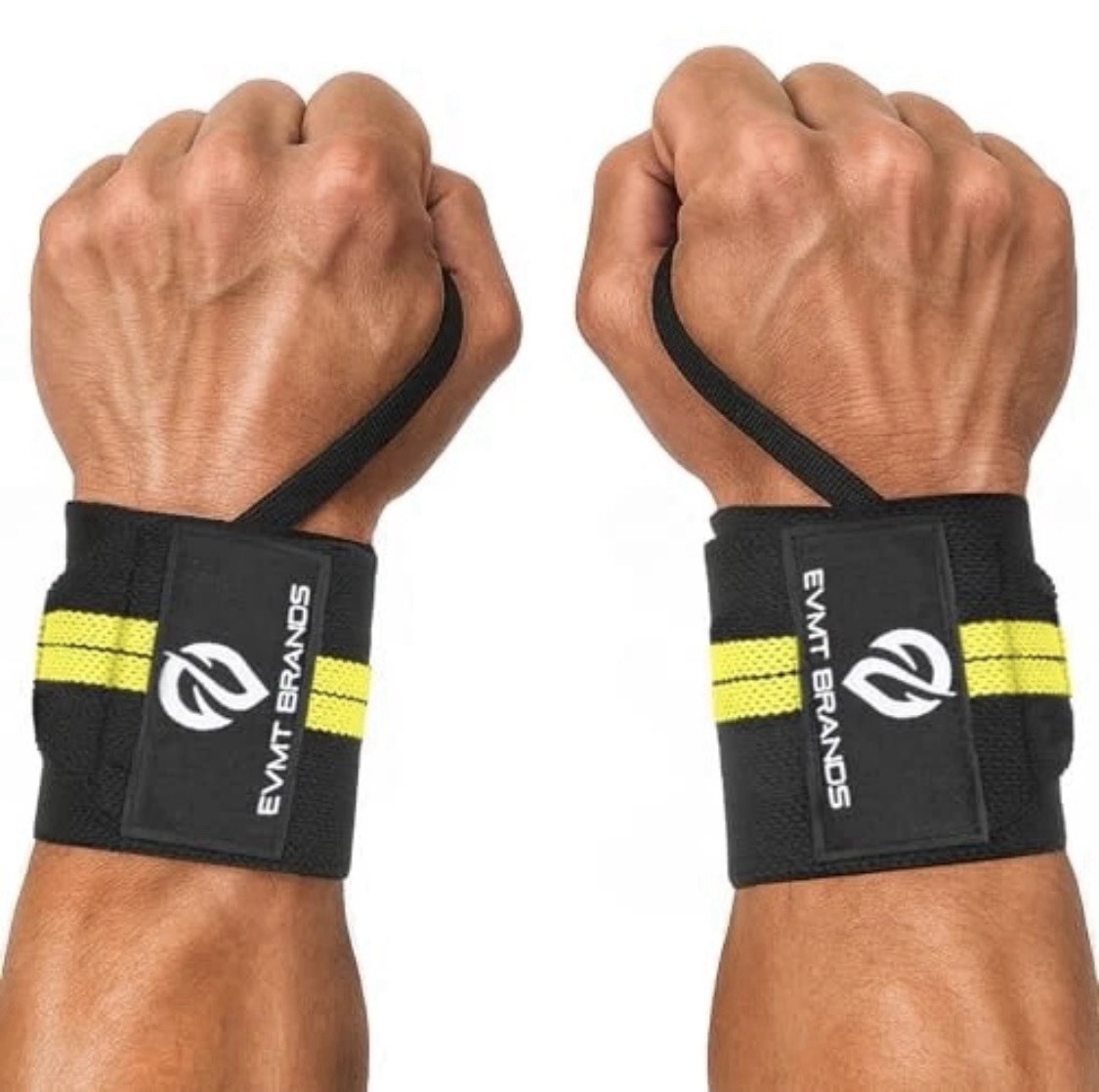 2pair -EVMT Premium Wrist Wraps for Weightlifting Durable Lifting Straps Yellow