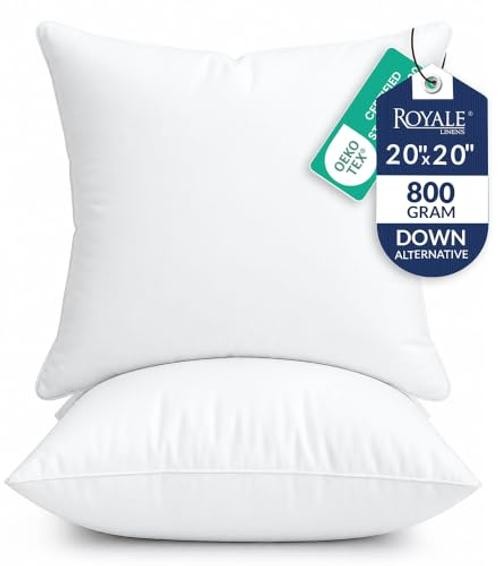 Pack of 2 White 20x20 Pillow Inserts - Down Alternative Throw