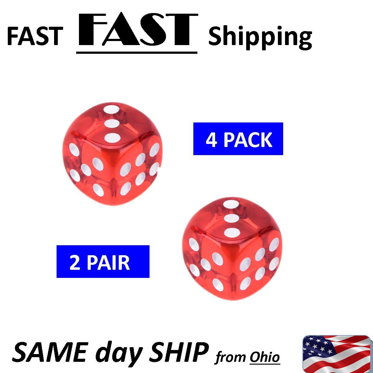 2 PAIR -- RED Square Transparent Dice Acrylic Craps Casino Bar Toy Game 14mm