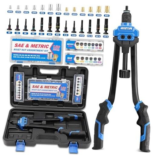 Rivet Nut Tool, 16” Rivnut Tool Kit with 13 Metric and SAE Mandrels, Threaded