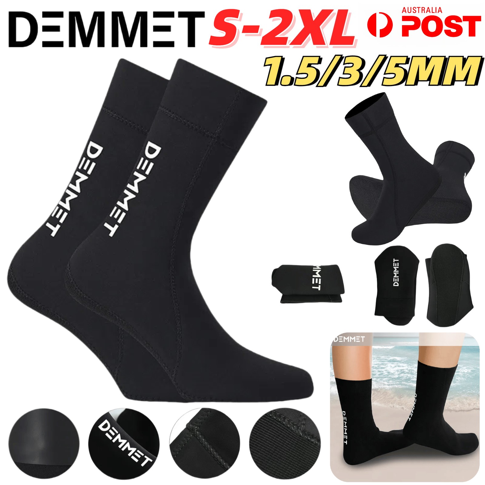 DEMMET 5mm Diving Socks Wetsuit Boots Anti Slip Surfing Snorkeling Swim Beach AU