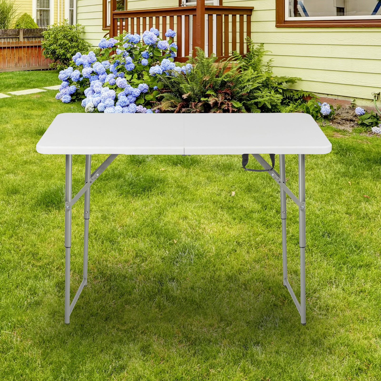 4' Heavy Duty Plastic Folding Table Center Fold Height Adjustable Indoor Outdoor