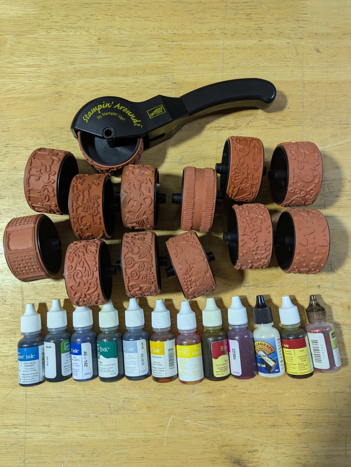 11 Stampin Up Ink Refills & 13 Stampin Around Roller Stamps Lot Pre-owned Used