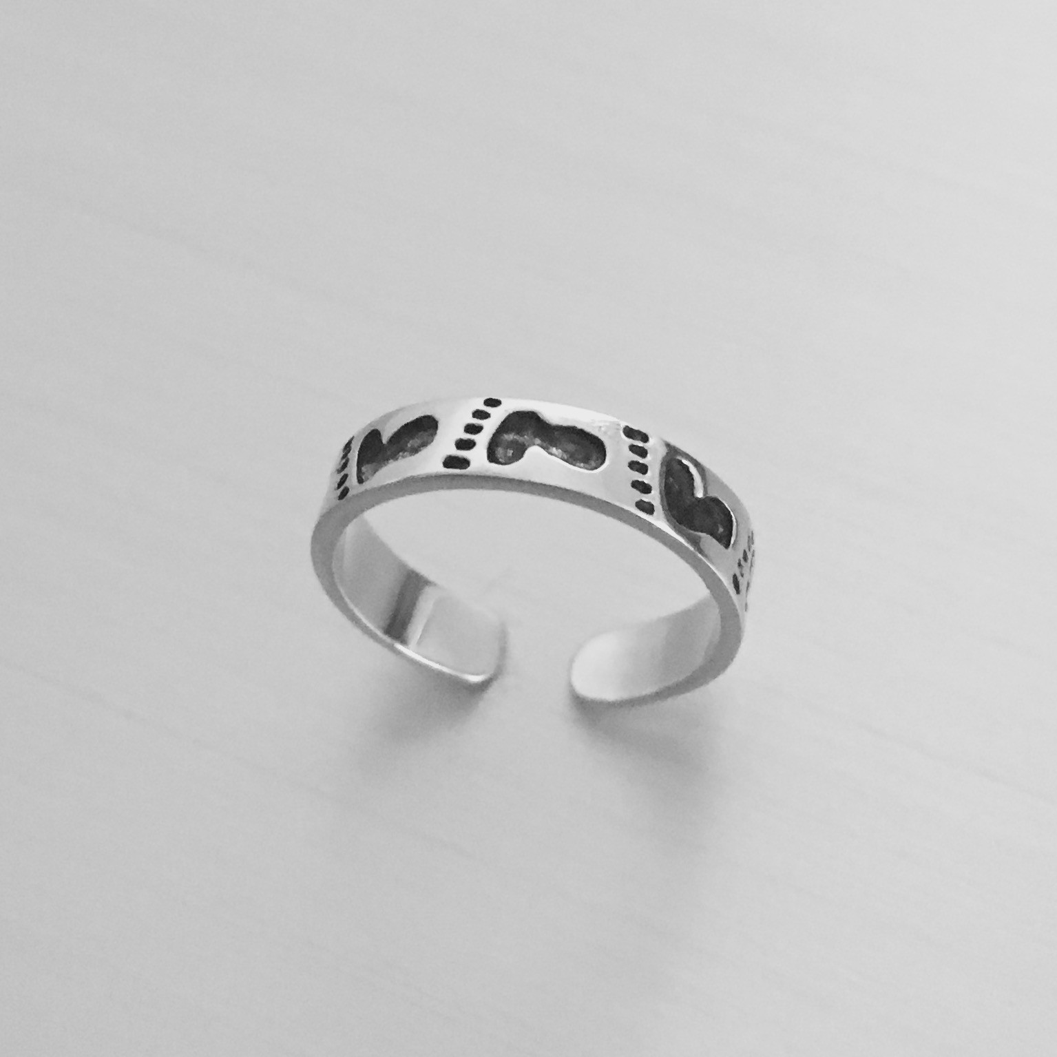 Sterling Silver Adjustable Footprint Toe Ring, Silver Ring, Baby Feet Ring