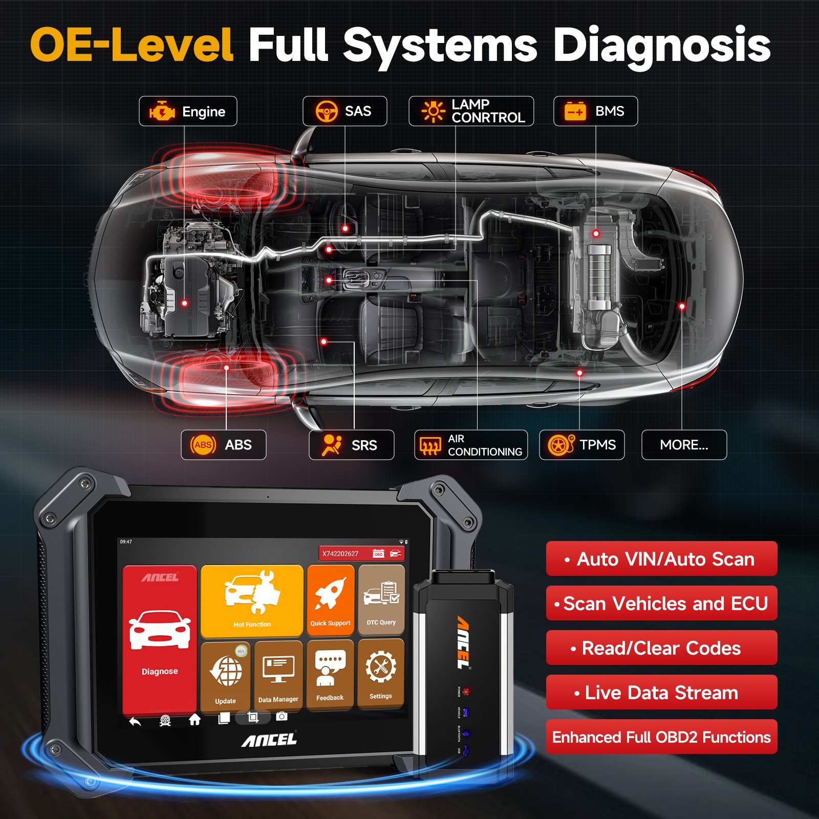Ancel V6 PRO+ Bidirectional Scanner OBD2 All System Diagnostic Tool Key Coding
