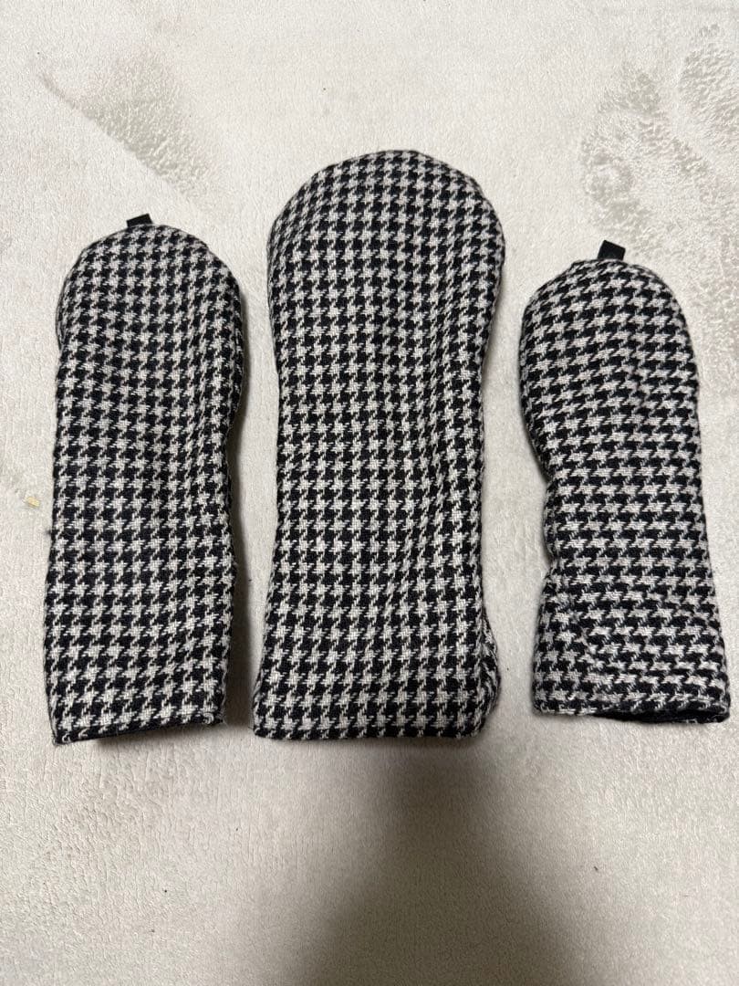 Brandless Houndstooth Golf Headcover 3pc Set Large Medium Small Black White