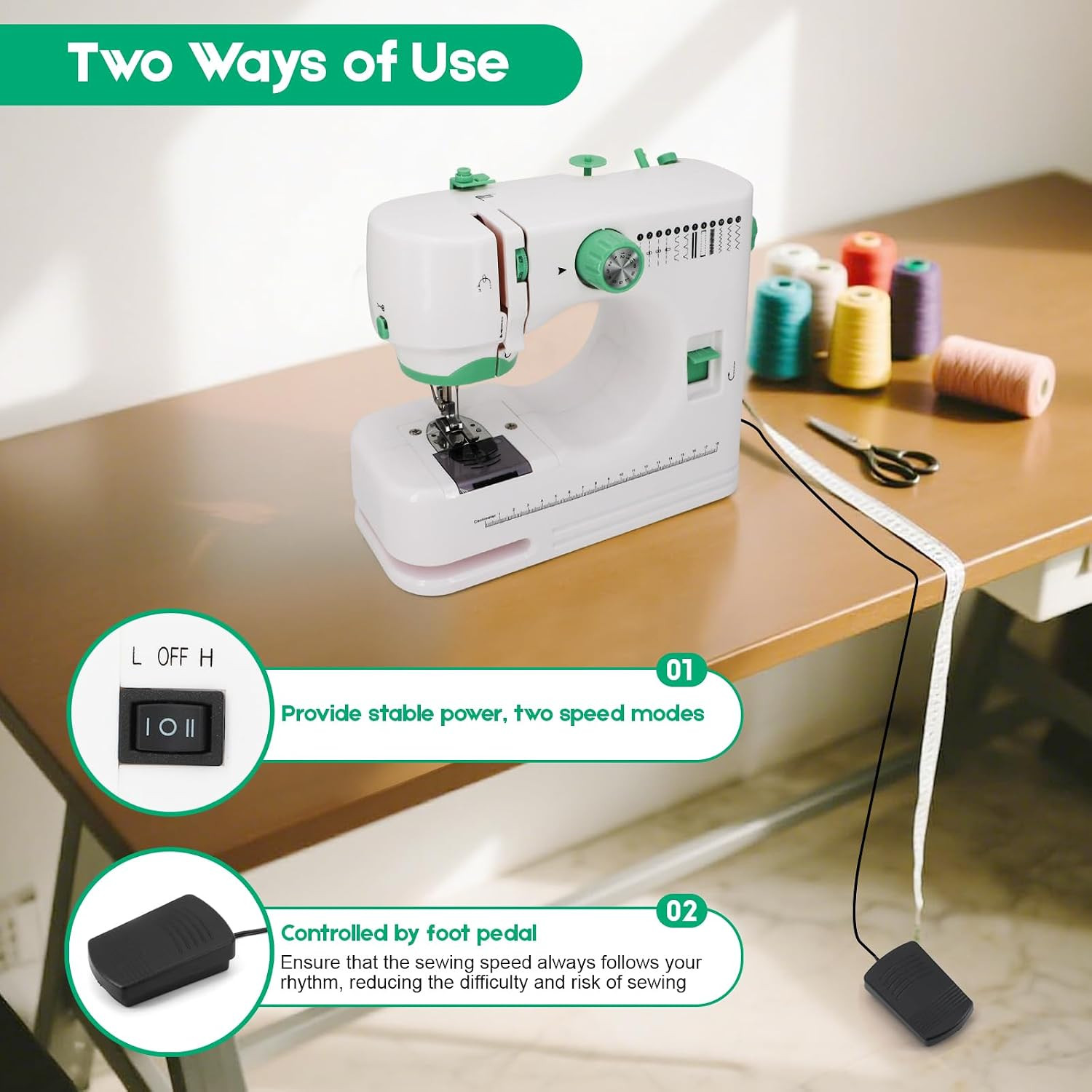 Sewing Machine for Beginners with Extension Table, 12 Stitches Portable Sewing M
