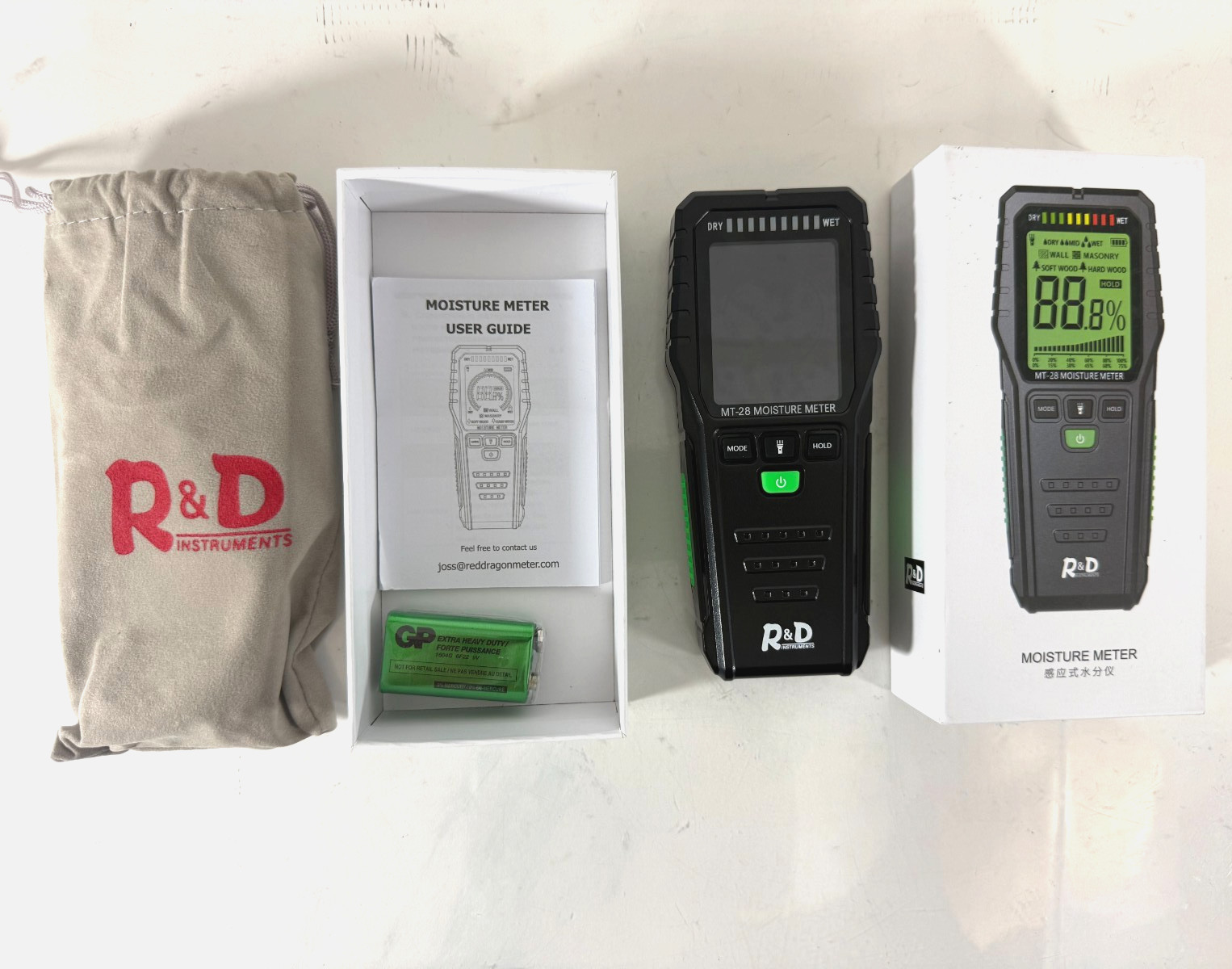 R&D Instruments MT-28 Pinless Digital Moisture Meter Multi-Material