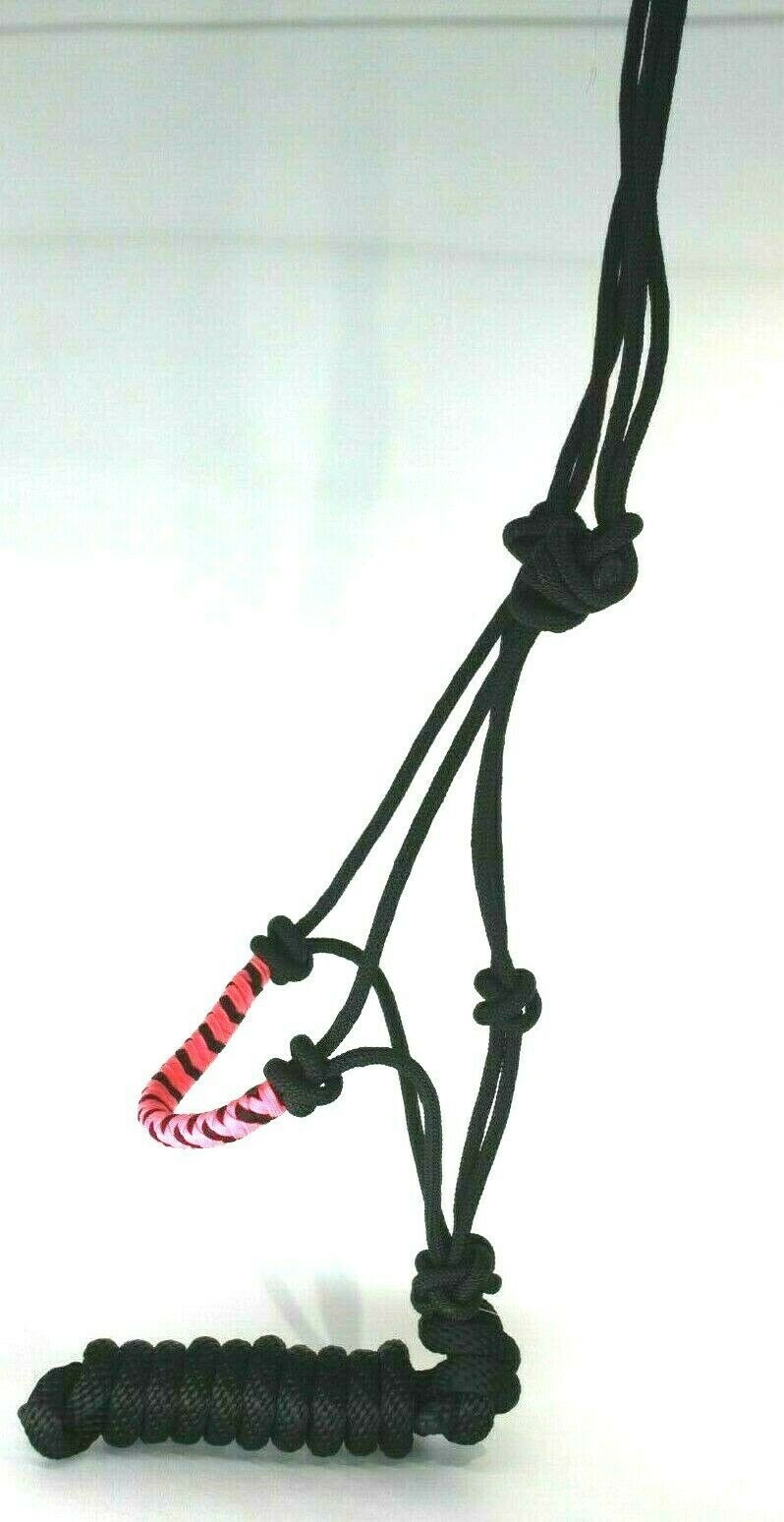 Partrade Brand Pink/Black Premium Braided Nose Cowboy Halter + Detachable 8'lead