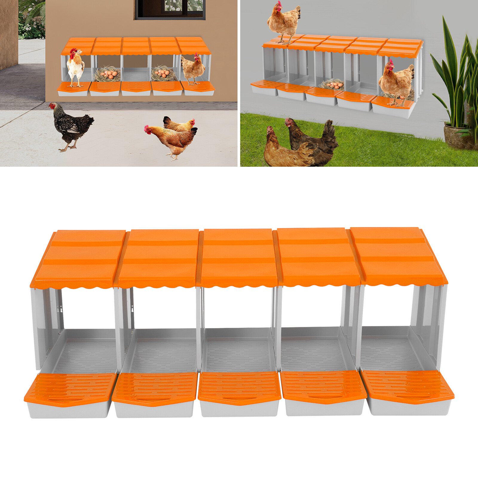 5-Compartment Chicken Nesting Box, Chicken Nest Laying Box with Egg Collection