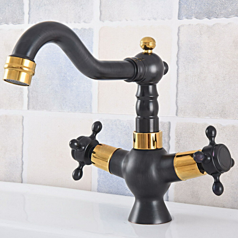 Black Oil Rubbed & Gold Brass Kitchen Faucet Bathroom Sink Mixer Tap 2sf793