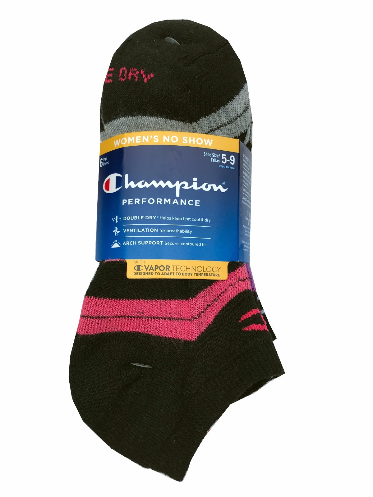 Champion Double Dry® Performance Women's 6-pack No-Show Socks  shoe size 5-9