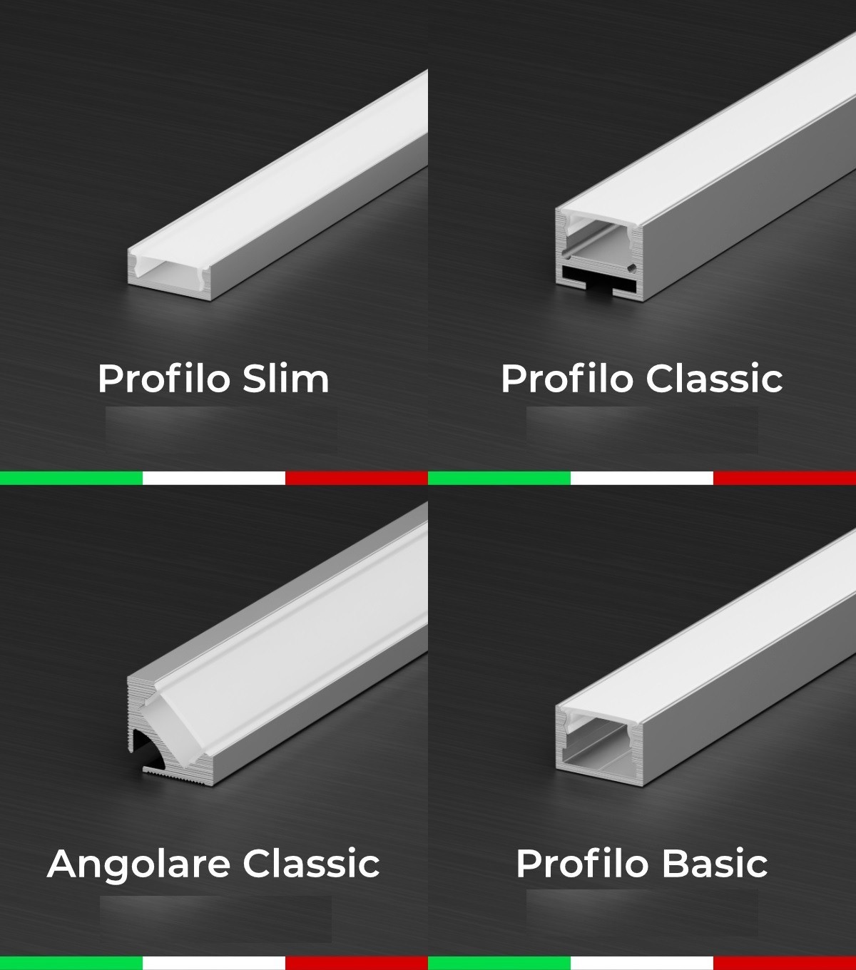 ALUMINUM PROFILE FOR LED STRIPS MAXIMUM LENGTH 3 METERS IN THREE COLORS