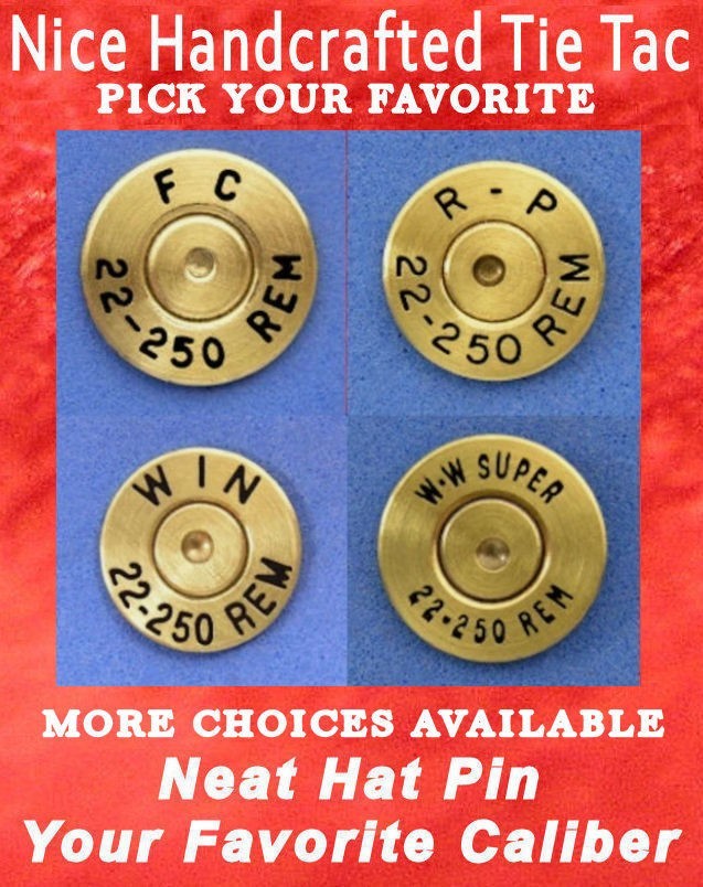 22-250 REM Brass Cartridge Hat Pin Shooting Jacket Pin Tie Tack Ammo