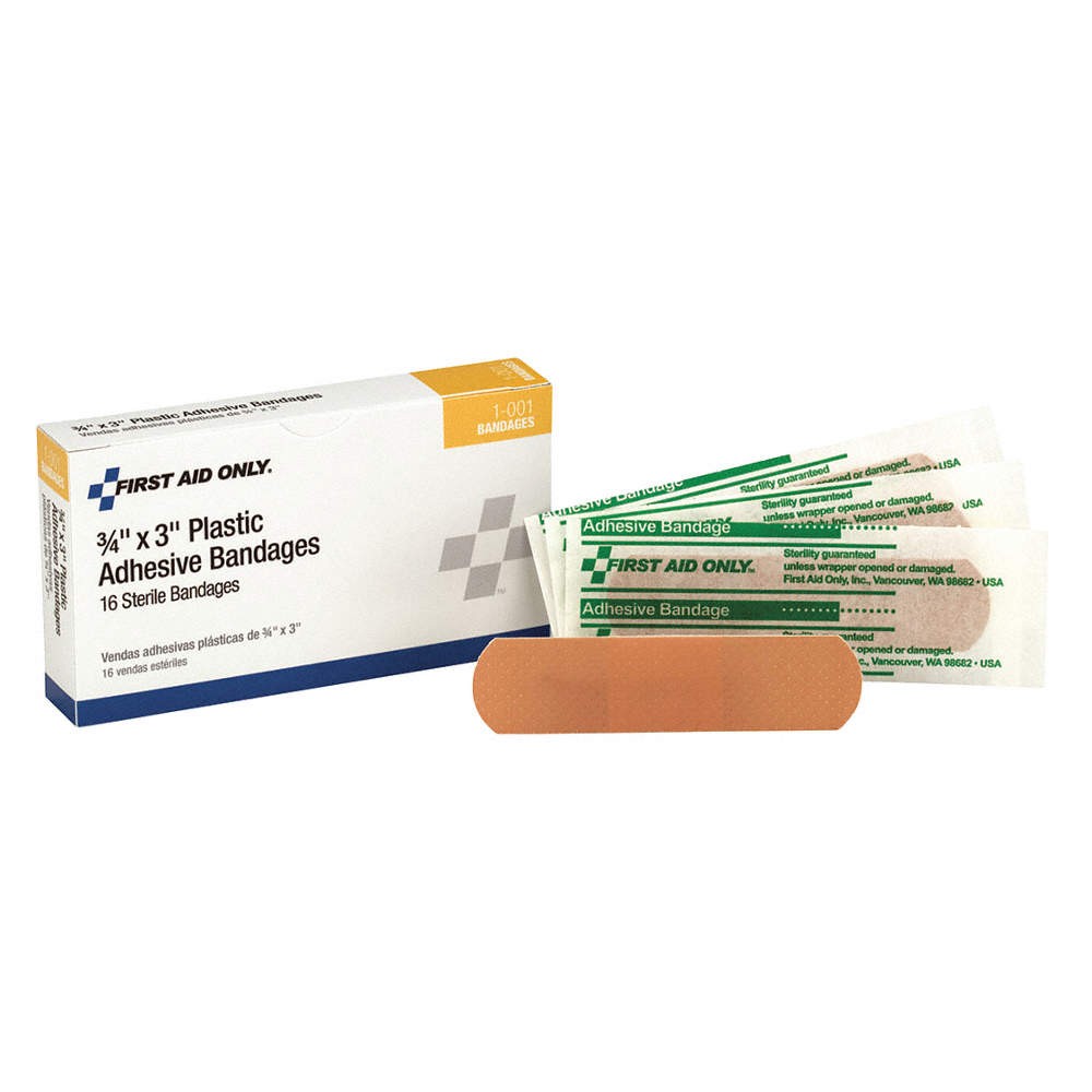 FIRST AID ONLY 1-001 Strip Bandages,3"x3/4",Plastic,PK16 39N861