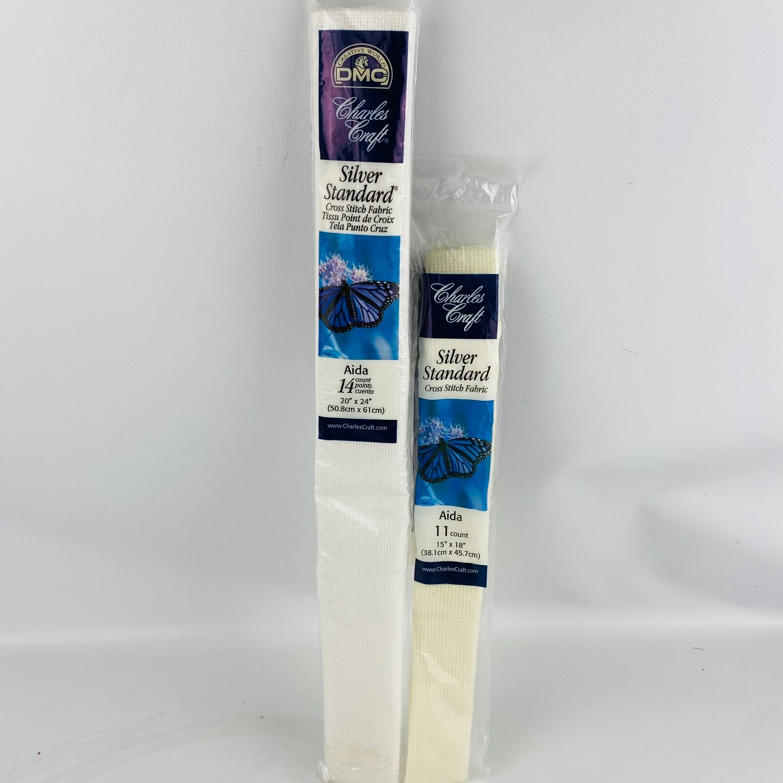 Charles Craft Silver Standard Cross Stitch Fabric 2 Pack Lot White Ivory 11/14ct
