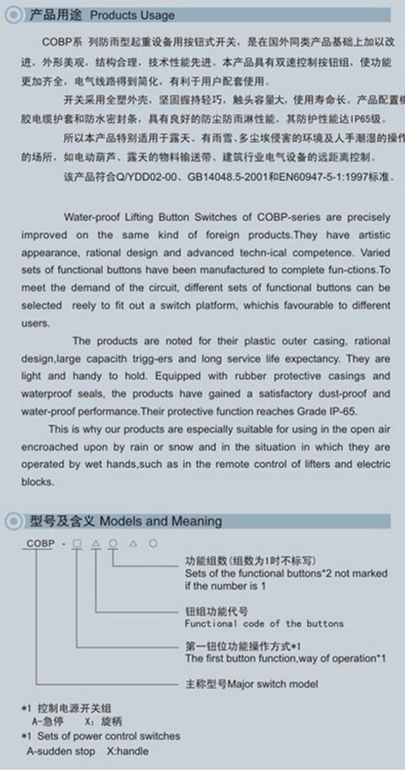 1PC COBP-AS4 Rainproof and dustproof 9 button Crane control switch double speed