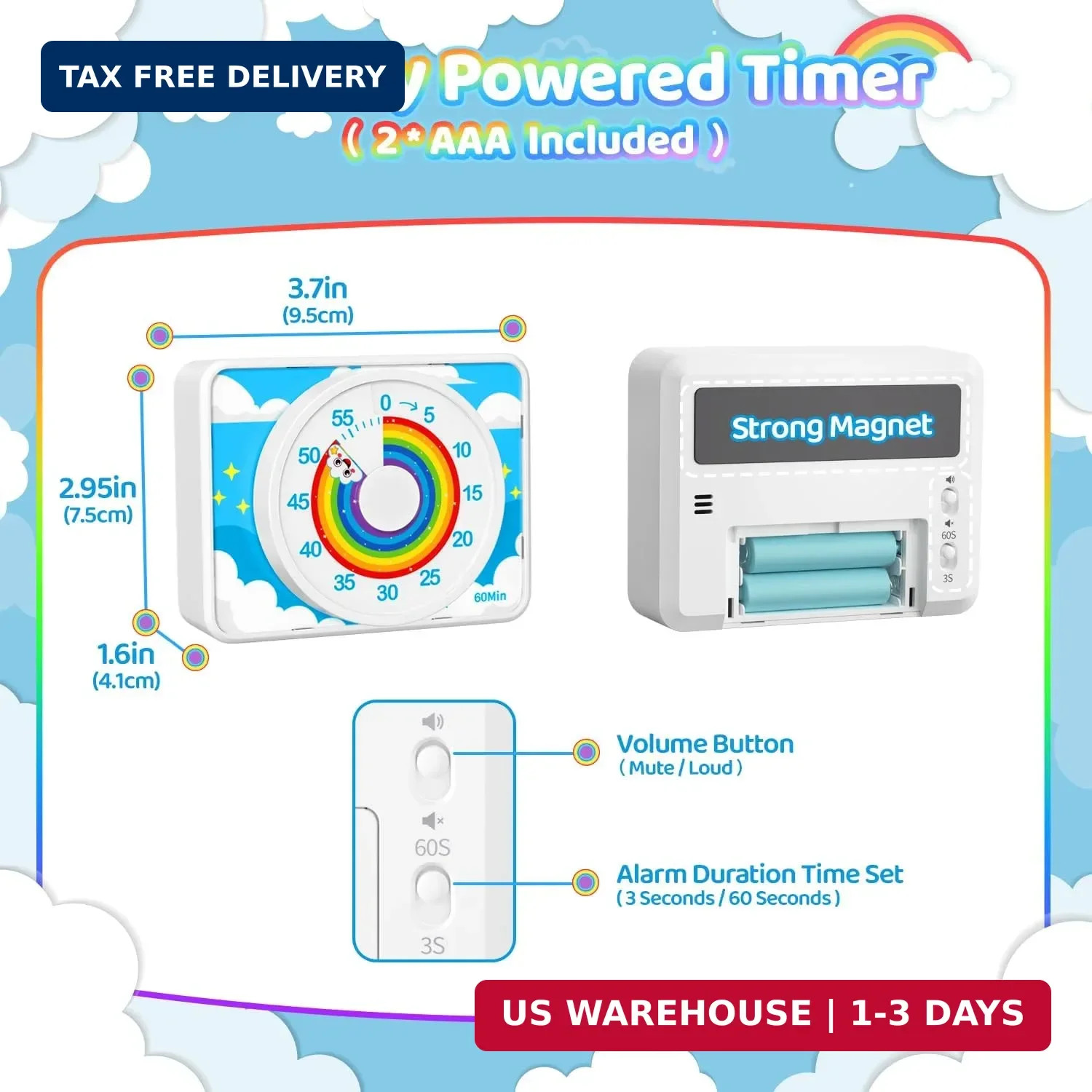 Visual Timer for Kids - 60 Min Rainbow Countdown Clock for Classroom & ADHD