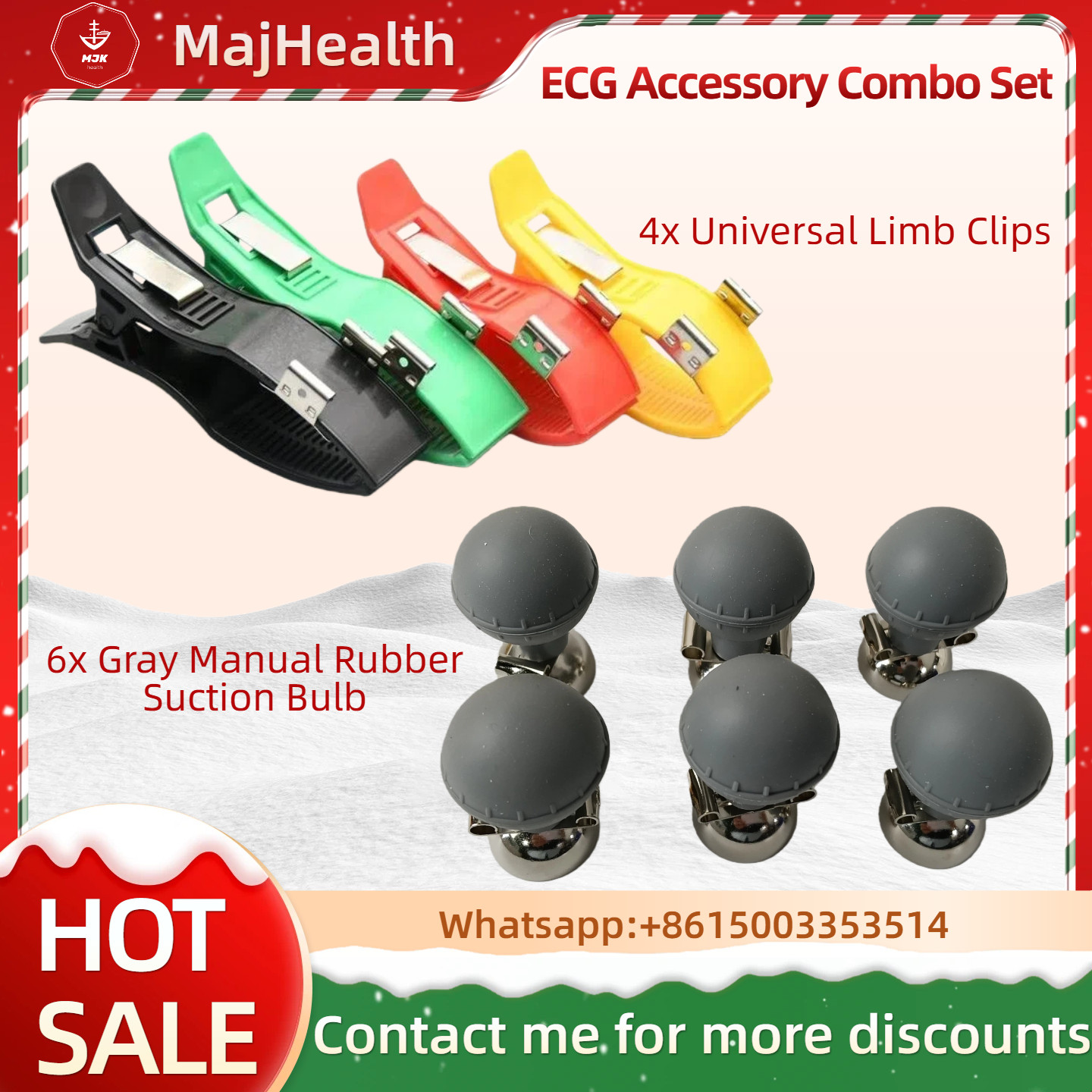Full ECG Lead Wire Repair Kit – 4 Clips + 6 Gray Suction Bulbs Medical Accessory