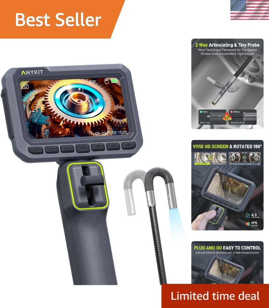 Portable Articulating Borescope with 4.3'' IPS Display and Built-in Alarm System