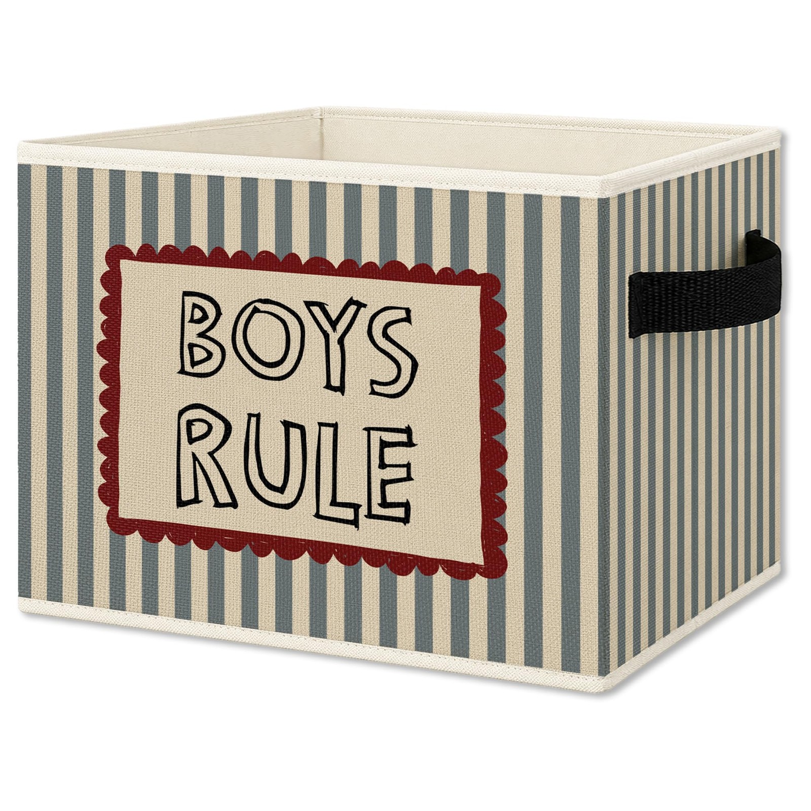 Boys Nursery Foldable Storage Bins Box with Handles, Boys Rule Retro Blue Str...