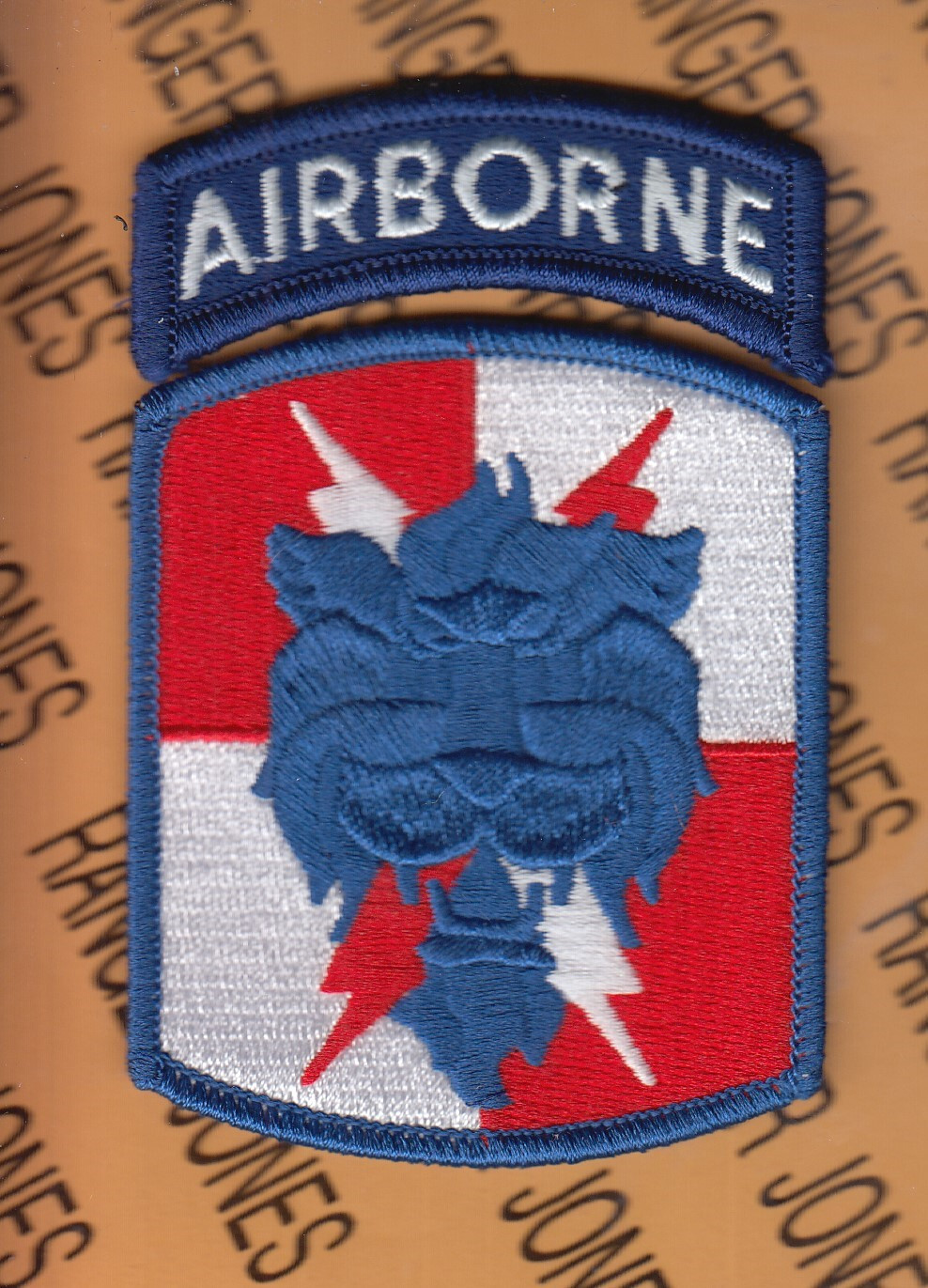 US Army 35th Signal Brigade Airborne dress uniform 3.75" patch tab set m/e