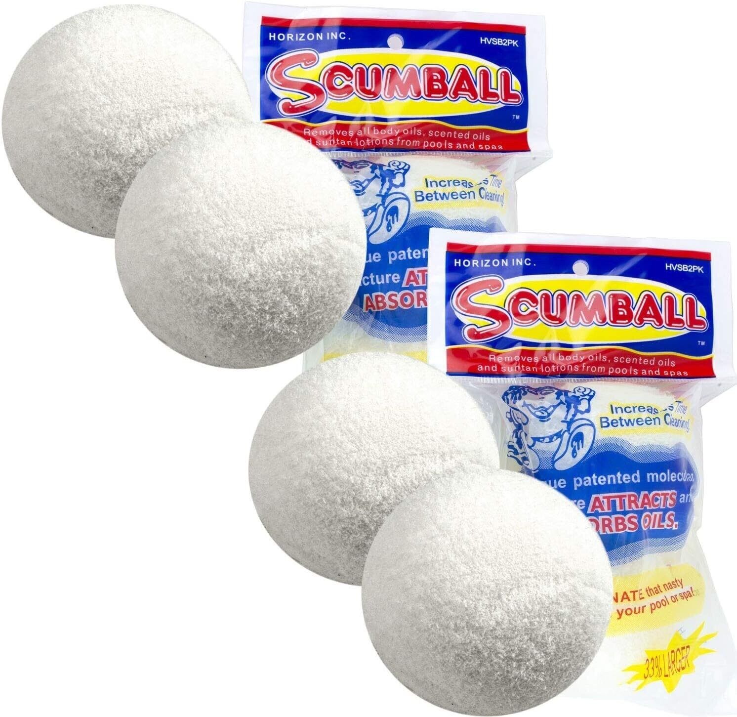 Scumball Surface Oil Absorber Removes Scum Oils from Pool Spa 4 pk Floating Ball