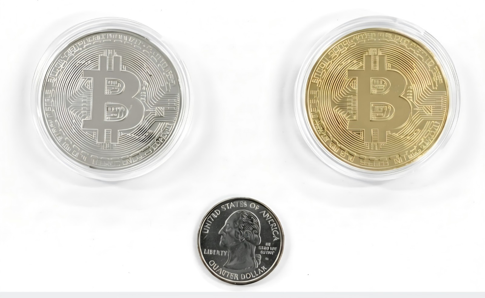 Bitcoin Commemorative Collectible Coin Set (2) Gold & Silver Display Coins w/ Ca