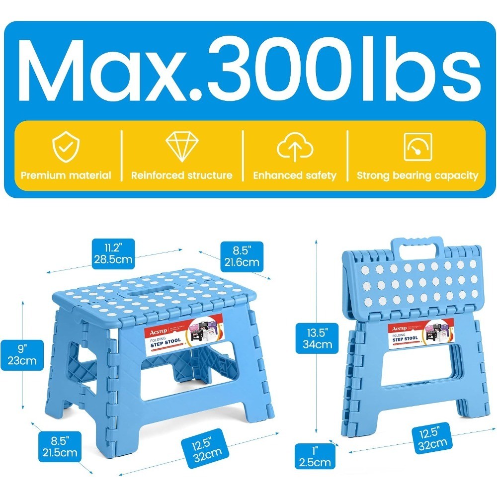 Folding Step Stool - Lightweight, Plastic Step Stool, 9 inch Foldable Step
