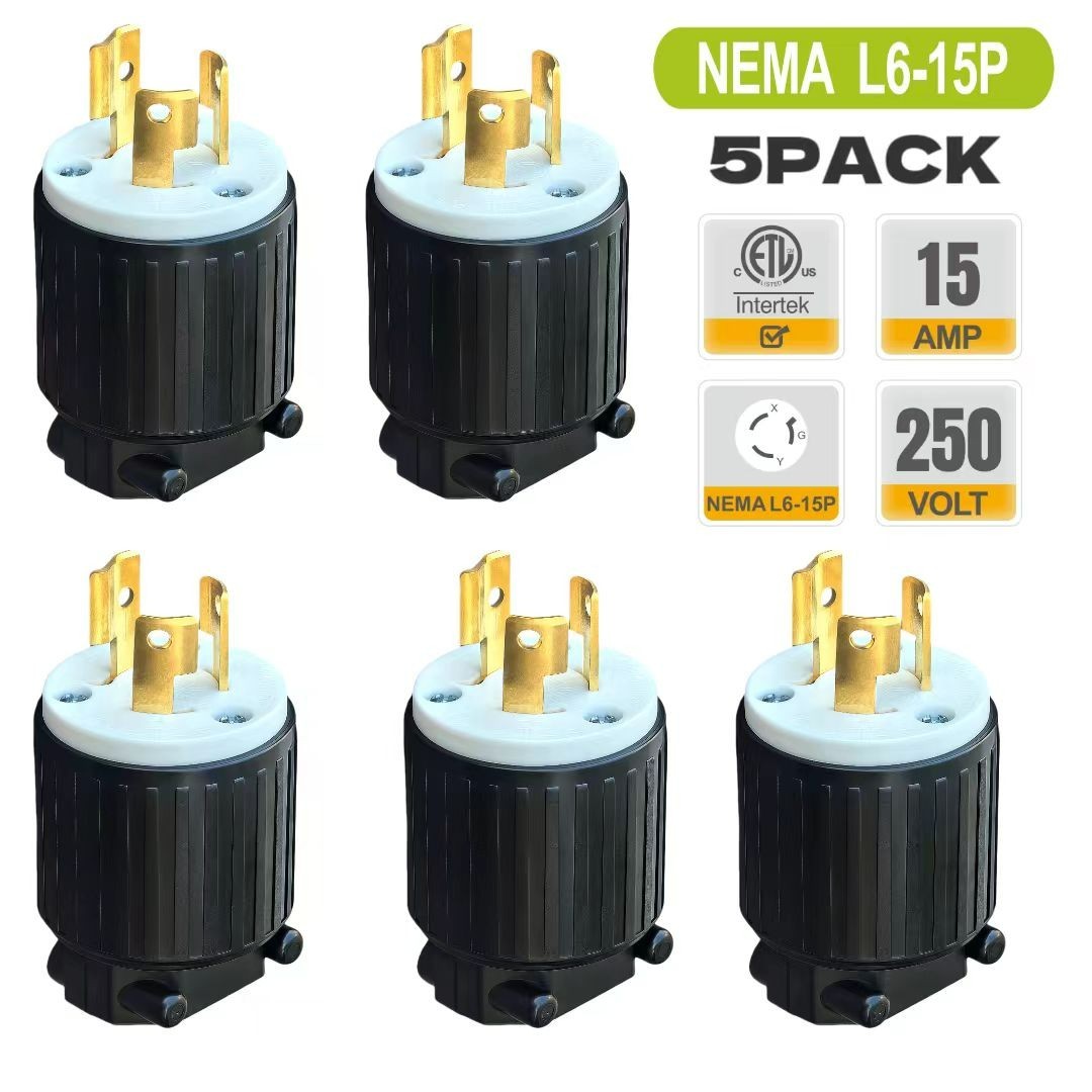 (5PACK)NEMA L6-15P Twist-Lock Plugs 15Amp 250Volt  Male AC Connector ETL Listed