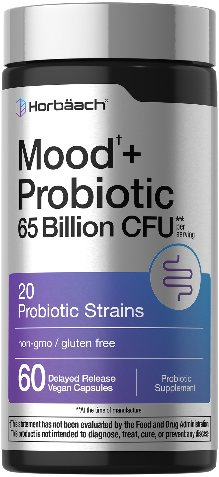 Mood Probiotics | 65 Billion CFU | 60 Capsules | 20 Strains | by Horbäach