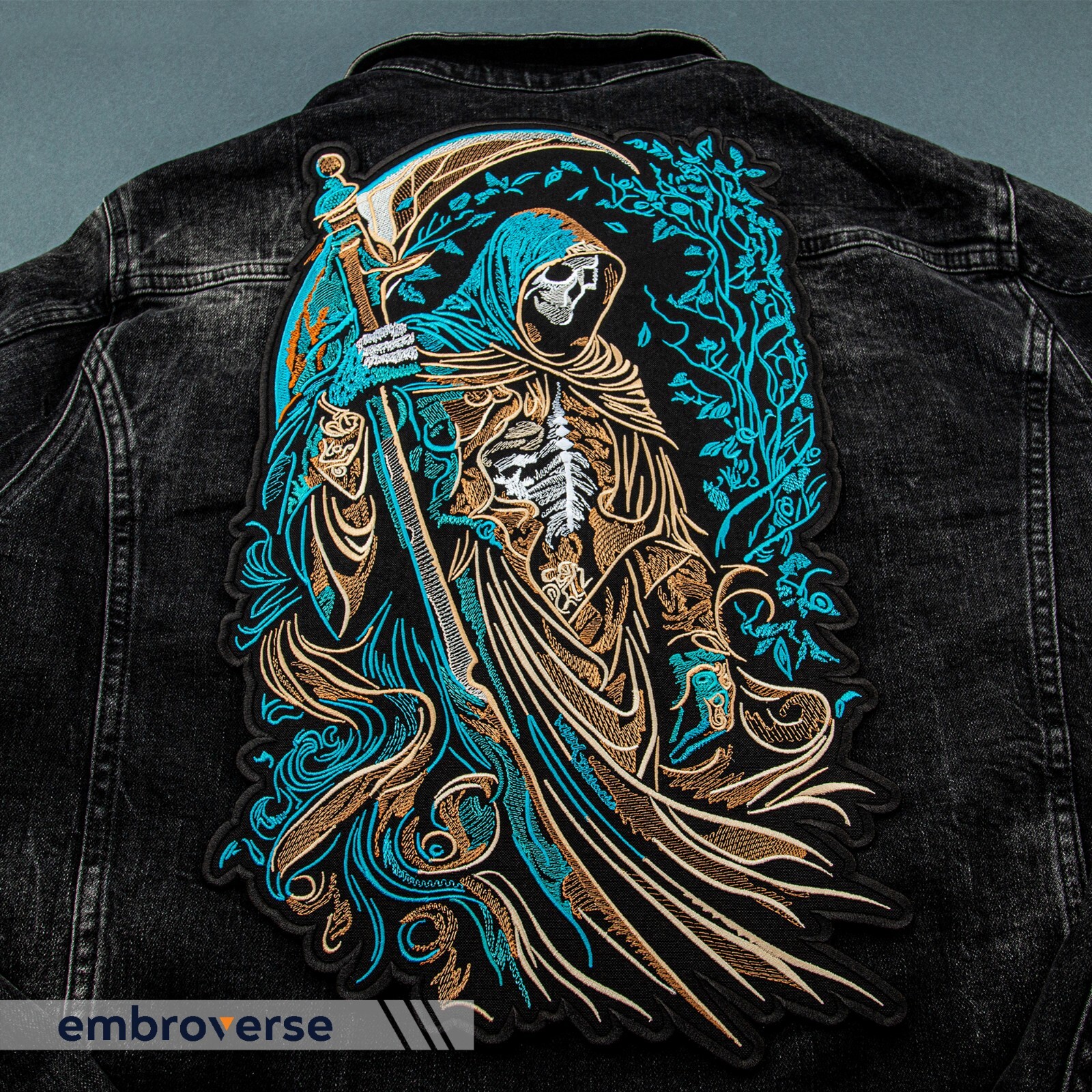 Grim Reaper Large Embroidered Patch - Death Back Patch - Skull-Themed Iron-On