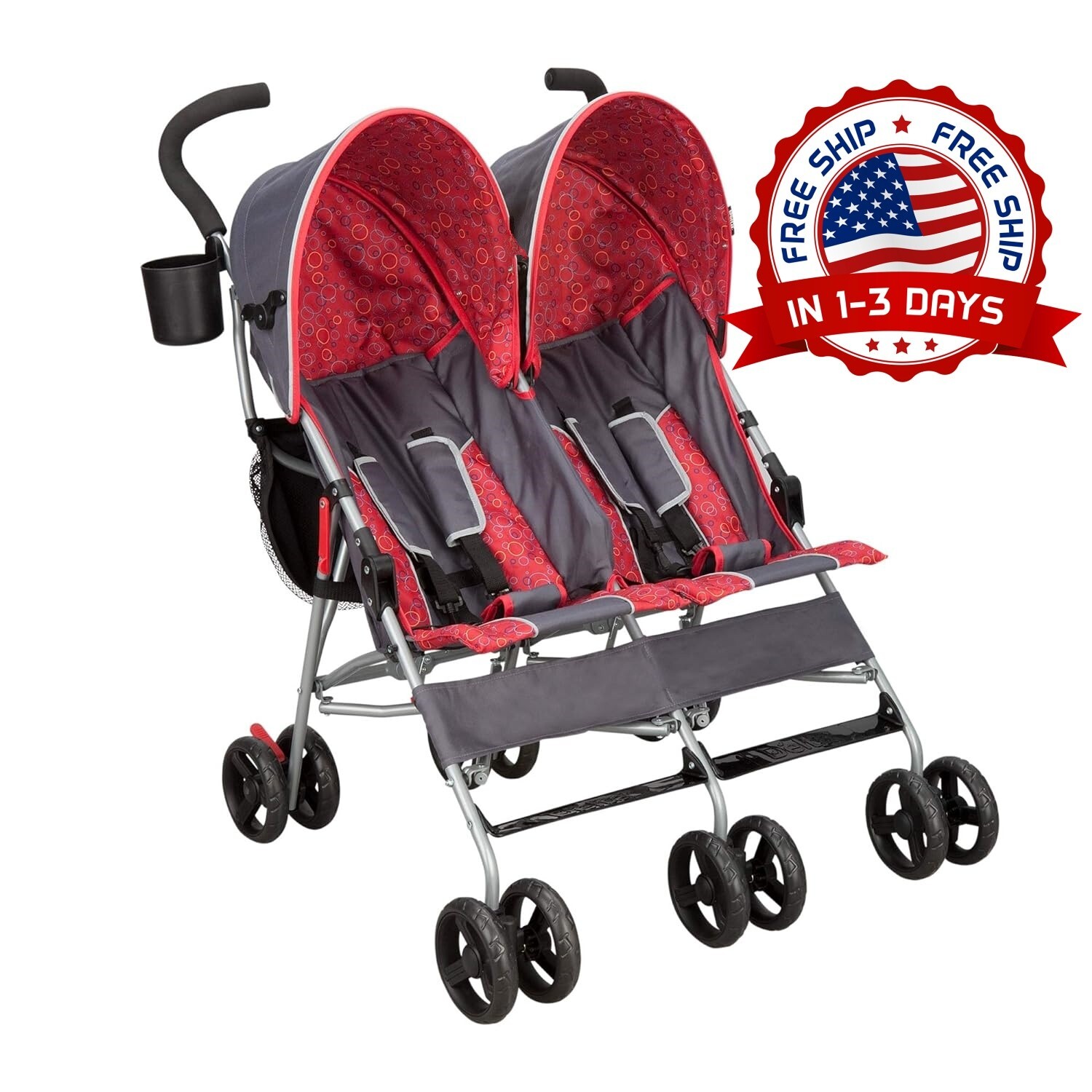 Cochecito Doble Para Bebés Hermanitos Gemelos Plegable Compacto Color Gris NUEVO