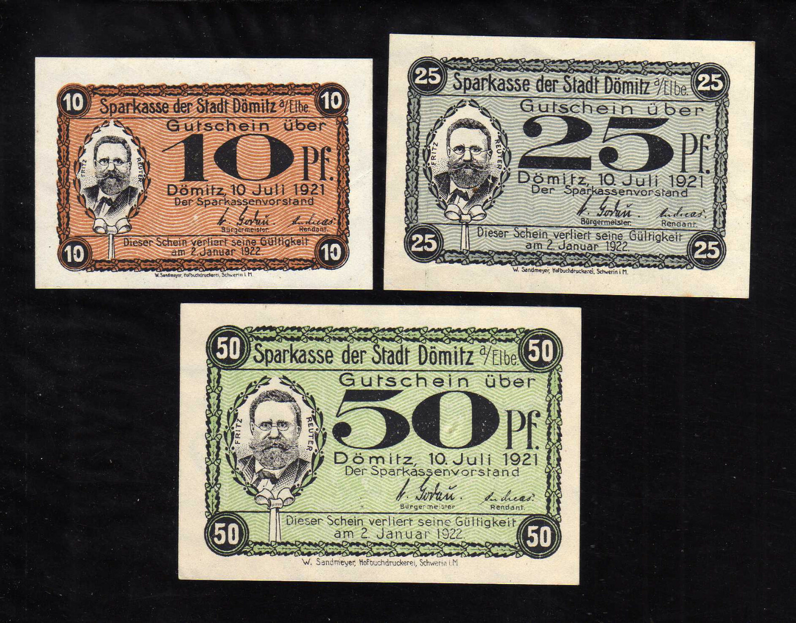 DOMITZ - GERMANY NOTGELD  -  10, 25, 50 PFENNIG