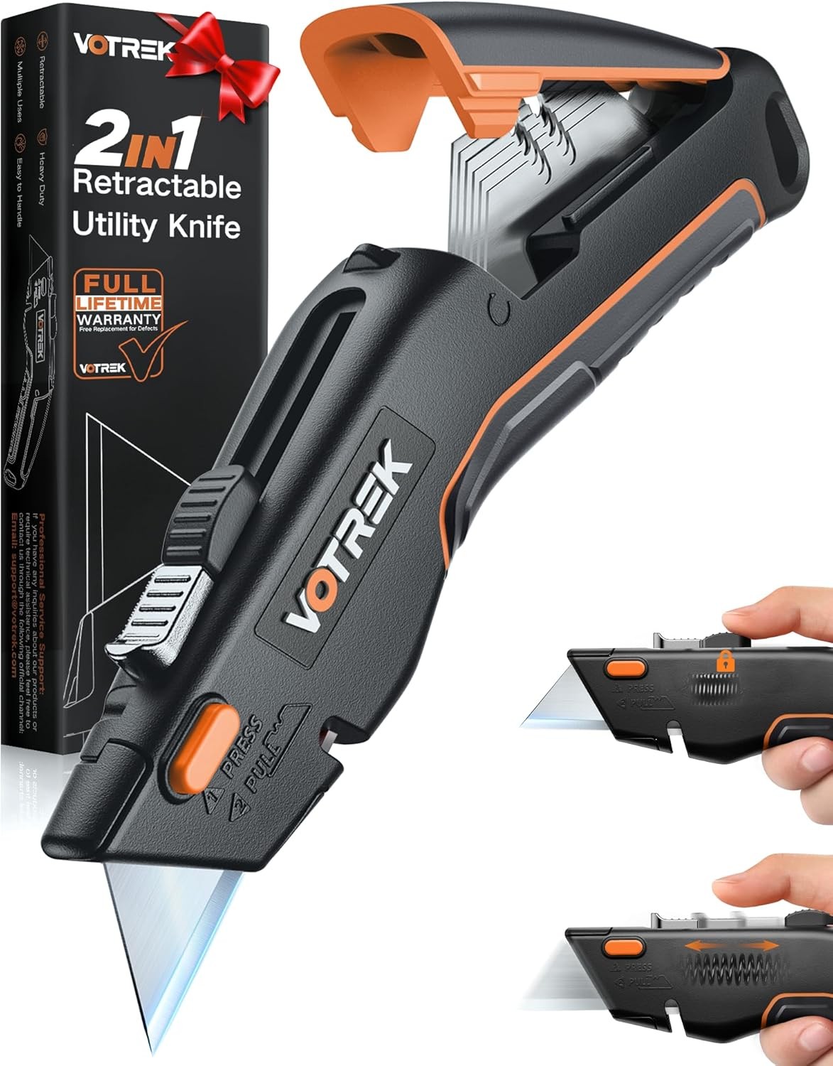 VOTREK® Box Cutter Utility Knife, [2-in-1] Retractable Box Cutter, Safety Heavy