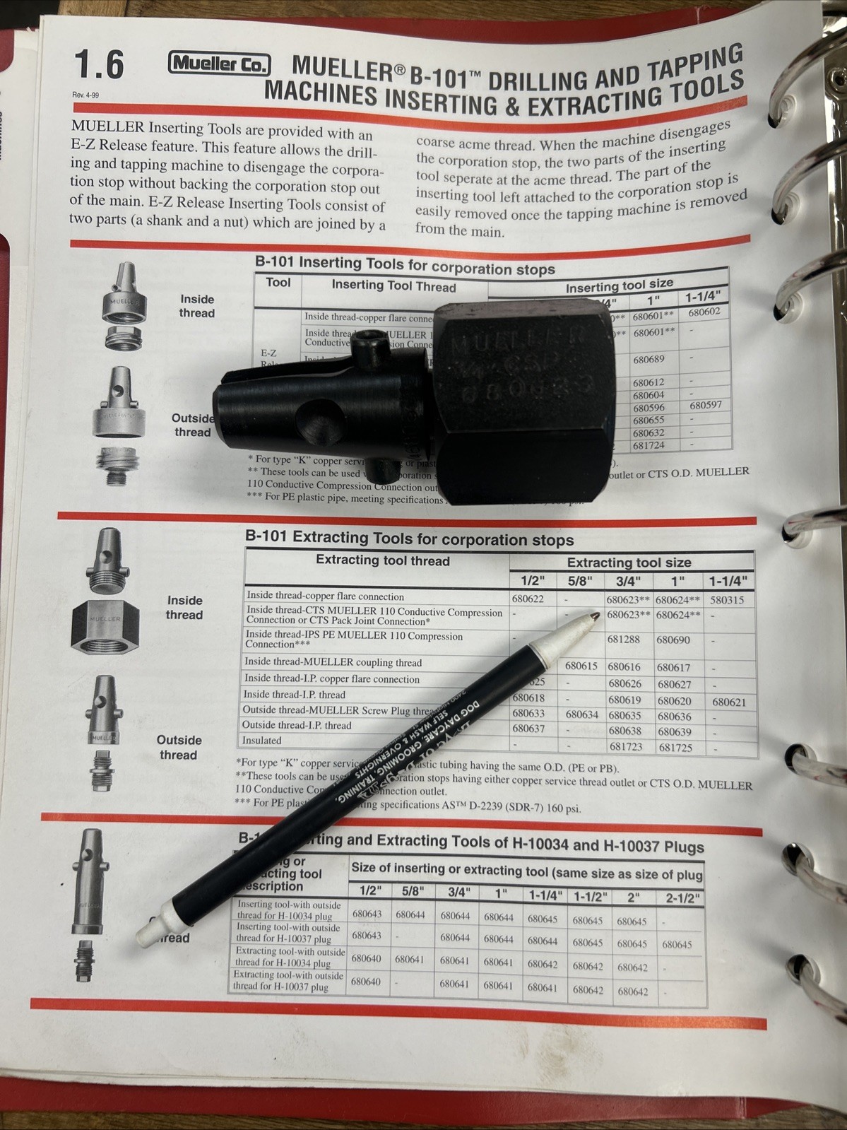 MUELLER 680623 B-101 Extracting Tool For Corporation Stops 3/4”