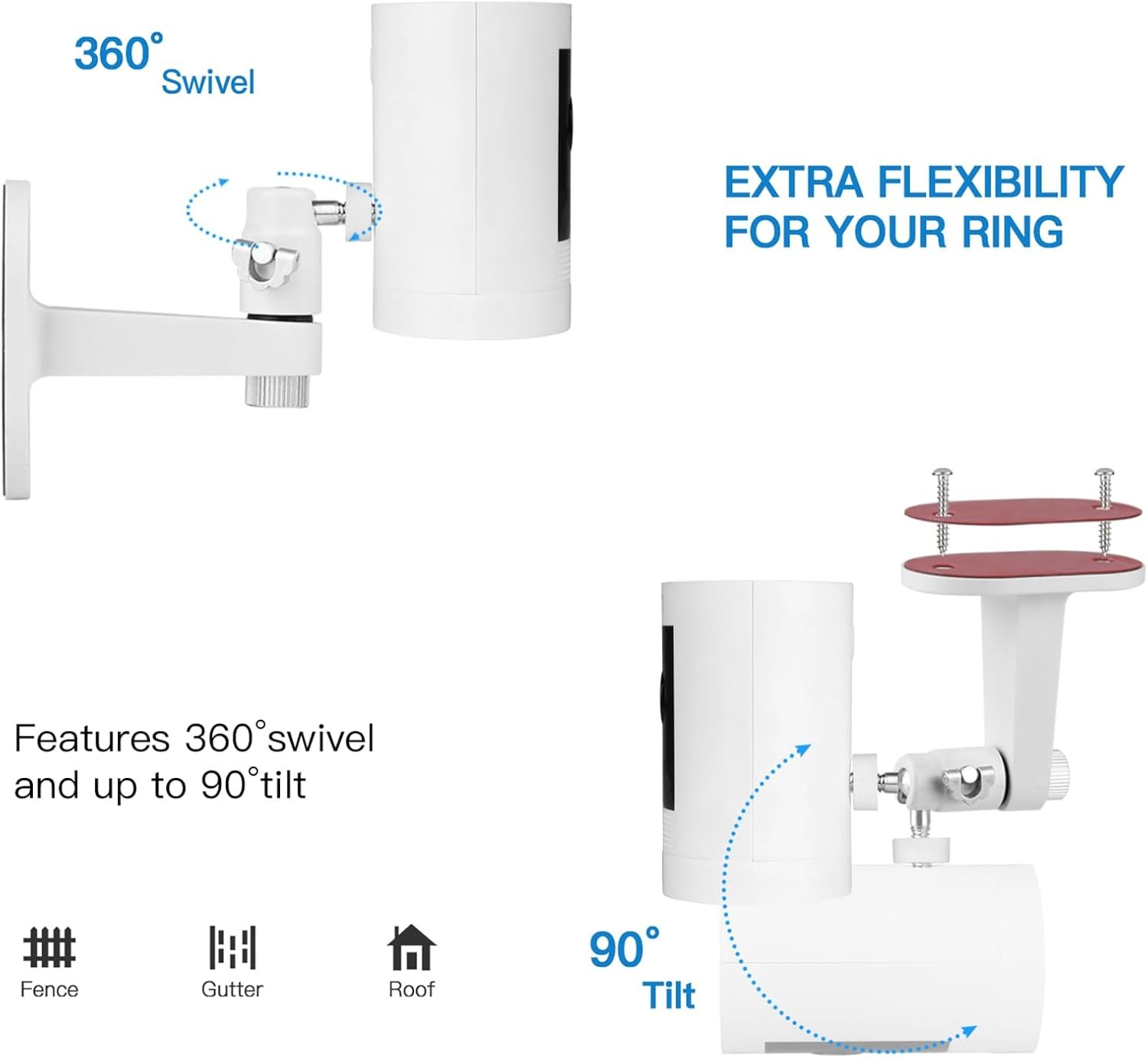 2Pack Adjustable Security Wall Mount Bracket for Ring Stick Up Cam & White