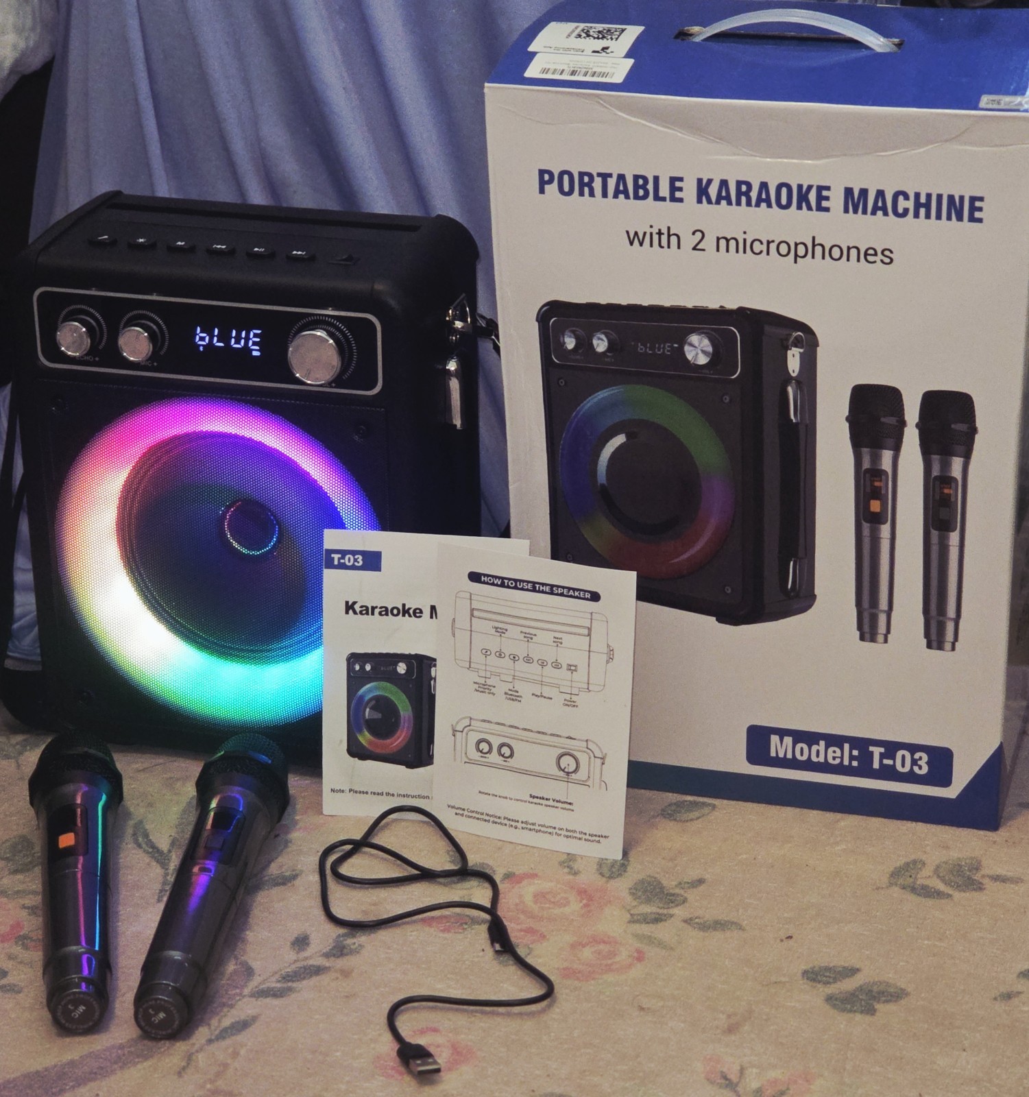 Karaoke Machine, Portable Bluetooth Speaker with 2 Wireless Microphones