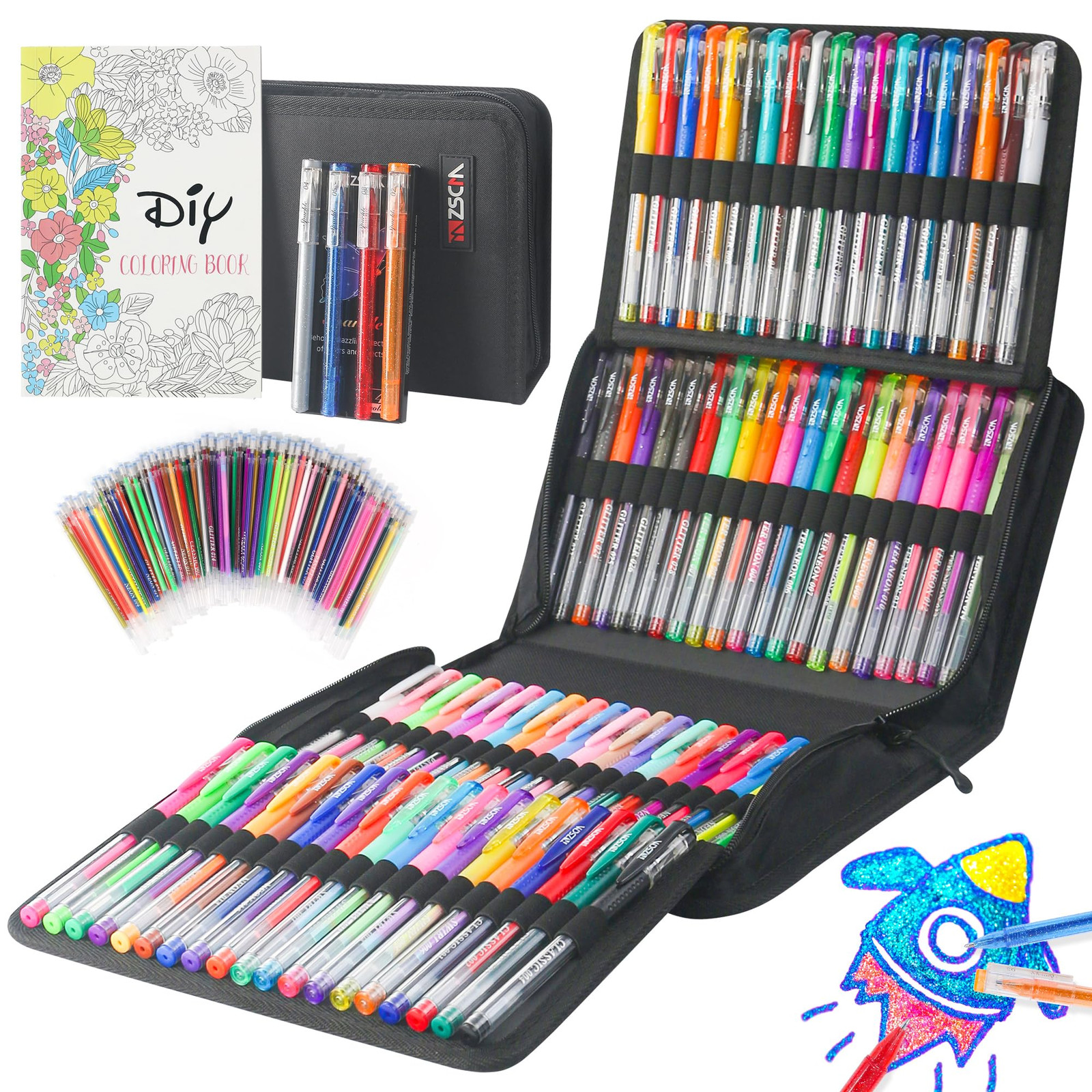 202 Pack Gel Pen For Adults Coloring Books, 104 Artist Pens Include 100 Color...