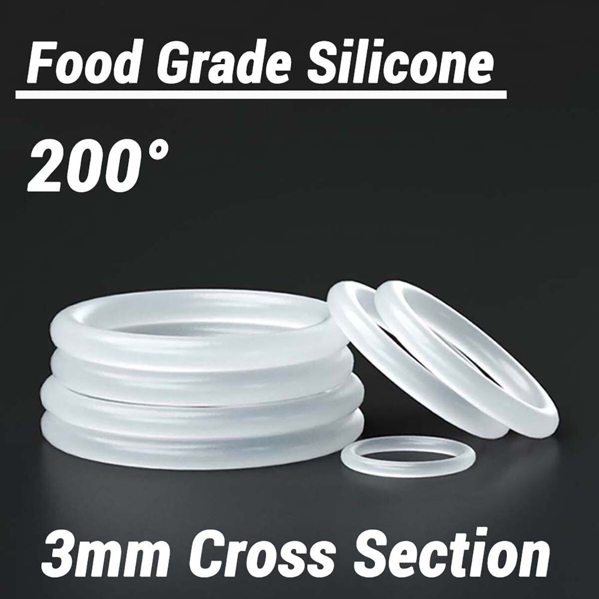 Food Grade O-Ring 3mm Cross Section Clear Silicone Rubber O Rings OD 10mm-75mm
