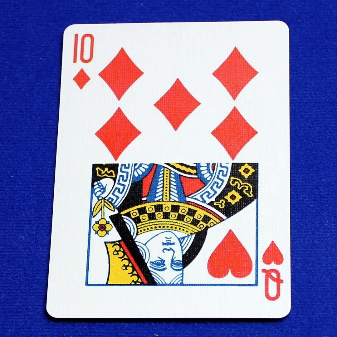 10 of Diamonds / Queen Hearts, Half Horizontal, Bicycle Printed Gaff Card, Blue