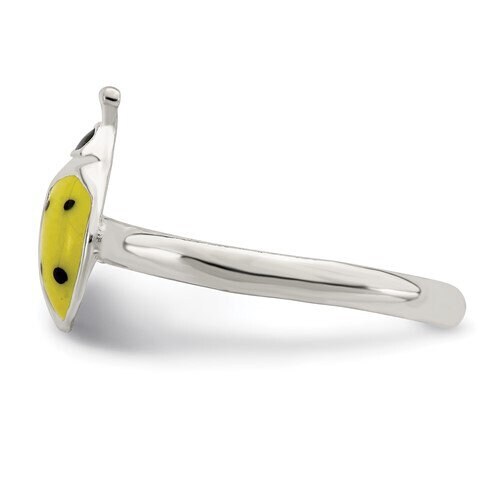 Polished Enamel Yellow Ladybug Toe Ring - Solid Sterling Silver Open Adjustable