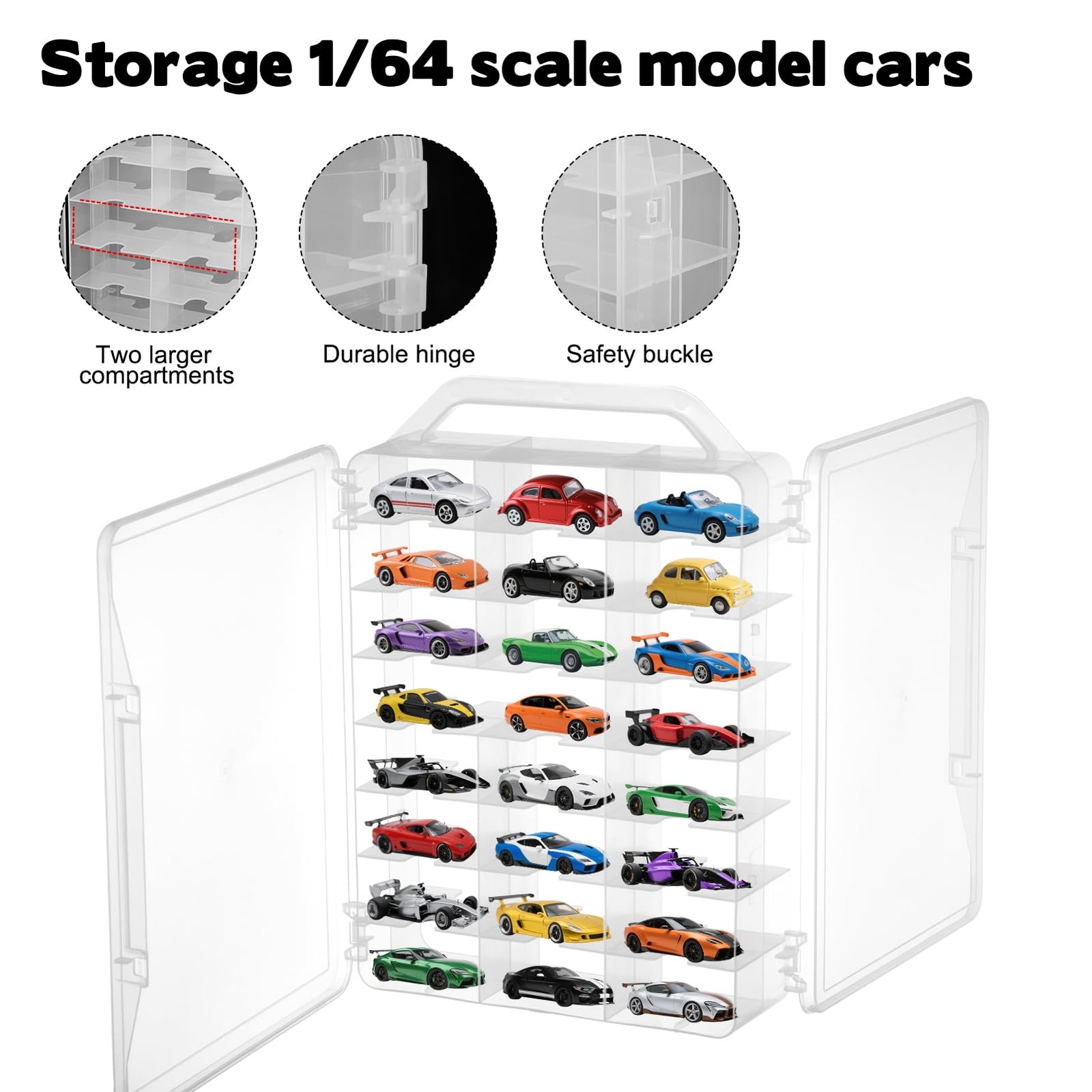 92 Slot Double Sided Toy Car Storage Case W/ Handle For Matchbox Hot Wheels 2PC