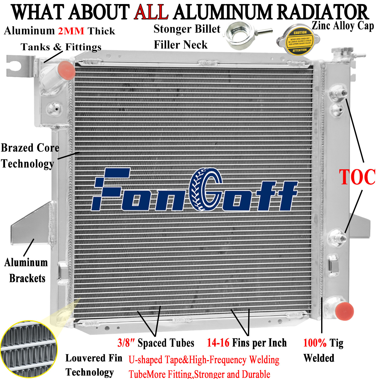 2Row Aluminum Radiator For 1998-2001 1999 2000 Ford Ranger 2.5L,Only Mazda B2500