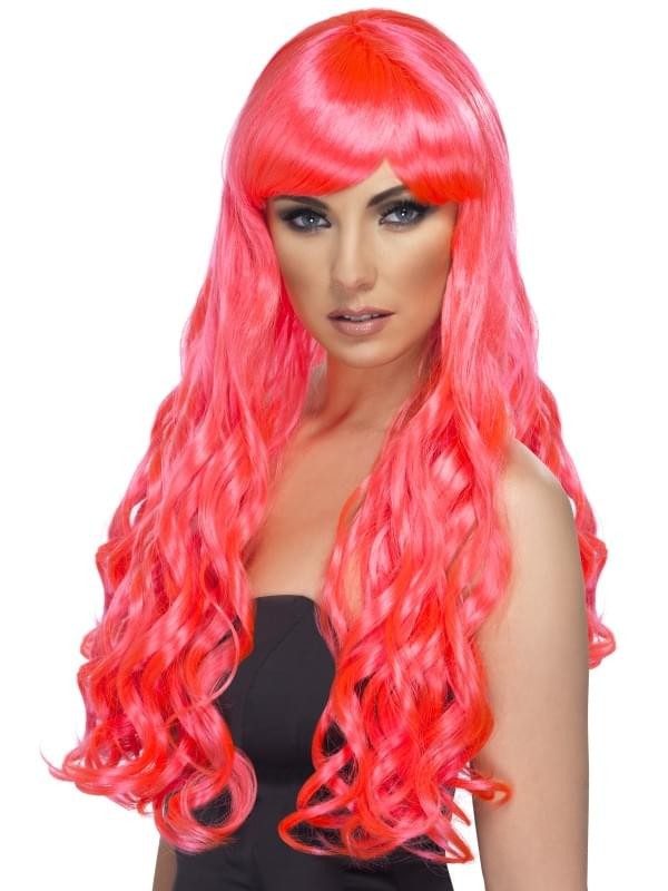 Desire Long Curly Costume Wig Adult Fuchsia One Size